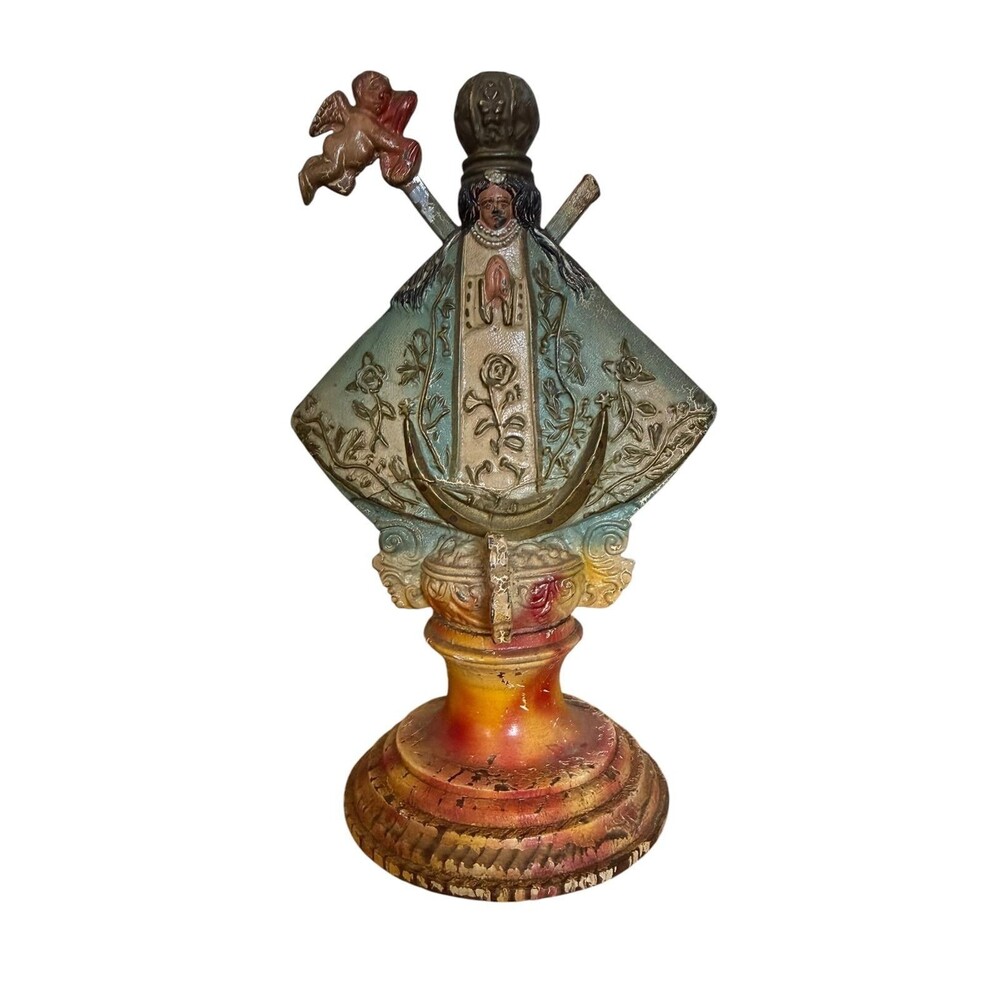 Vintage Virgen de San Juan de los Lagos Wood & Metal Religious Statue 12" - Picture 2 of 6